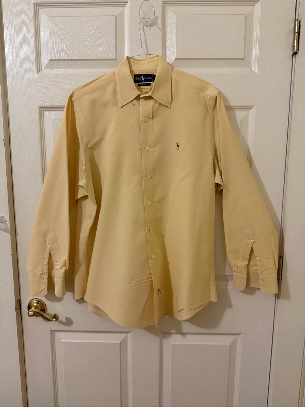 Polo Ralph Lauren Pale Butter Yellow Oxford Shirt 16-35 Large Starch Pressed